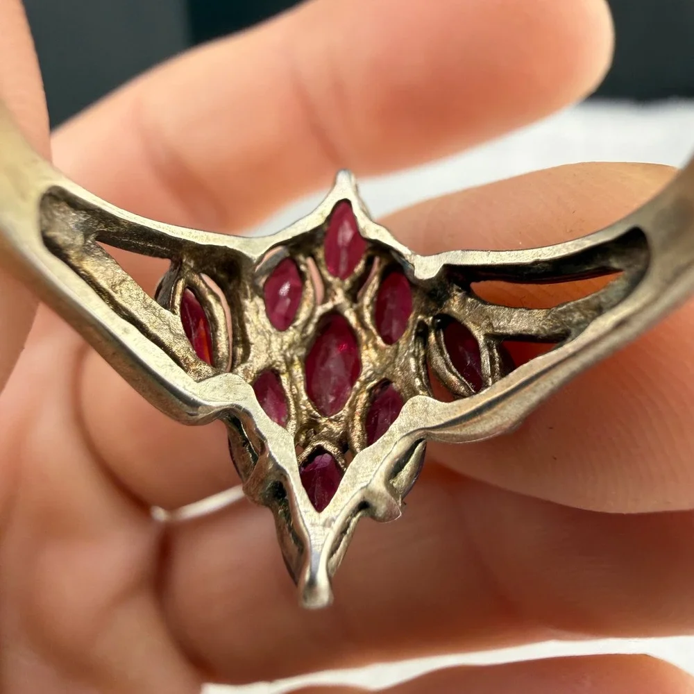Vintage Avon Sterling Silver Ring Red Rhinestone Cluster Statement 925 Size 11